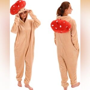Mushroom Onesie Costume in Tan and Red